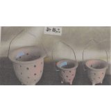 吊り下げフック付き素焼き空洞鉢足付