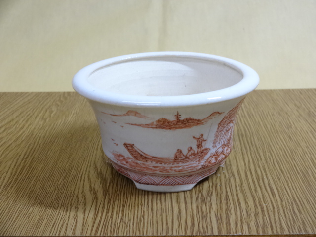 盆栽鉢（小品）の販売通販（3.5号 赤絵外縁丸(美功・勝山合作