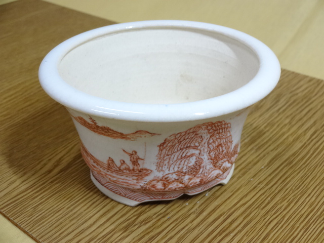 盆栽鉢（小品）の販売通販（3.5号 赤絵外縁丸(美功・勝山合作